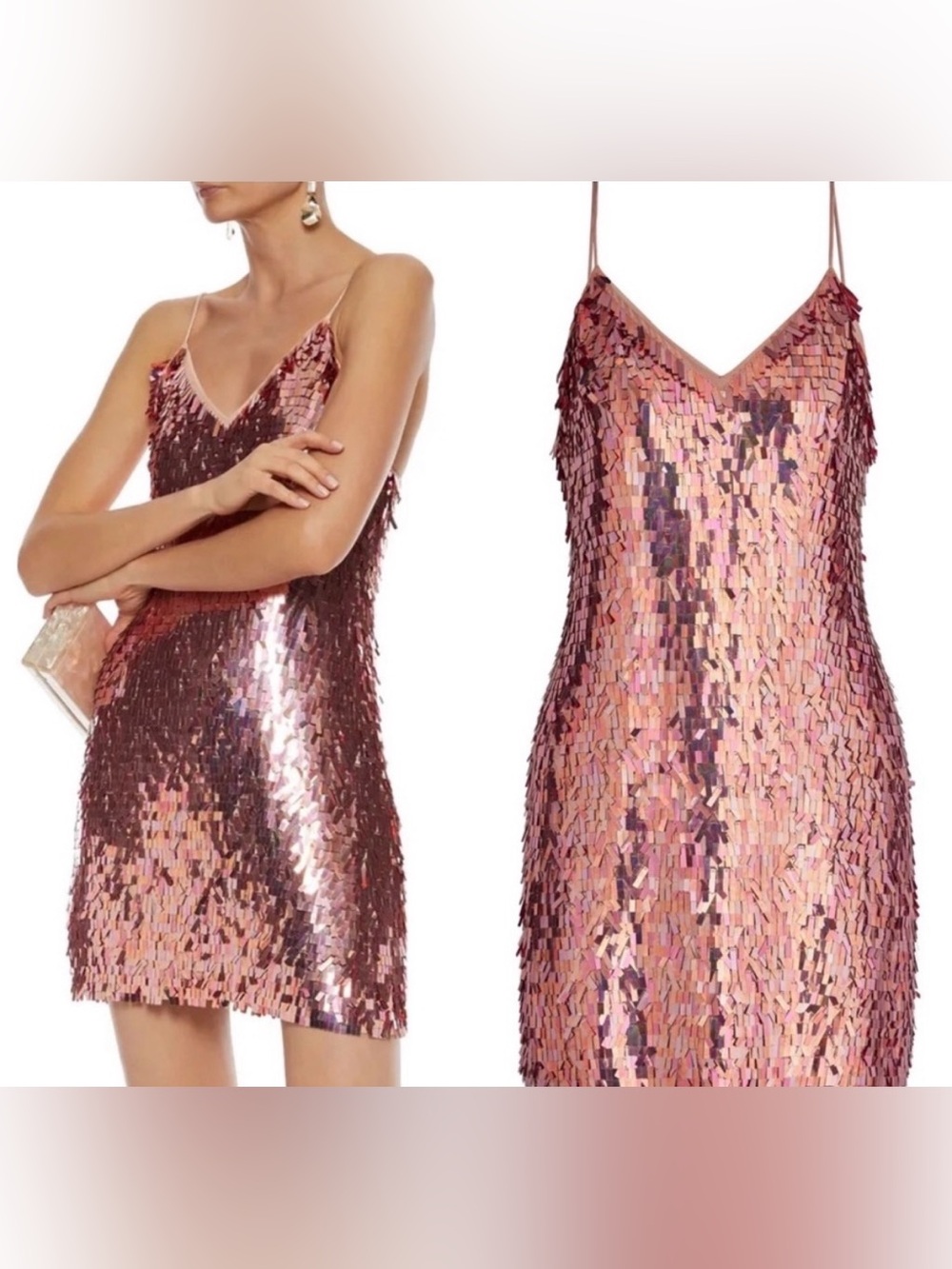 Alice + Olivia Contessa V neck Iridescent Pink Sequin Mini Dress Size XS